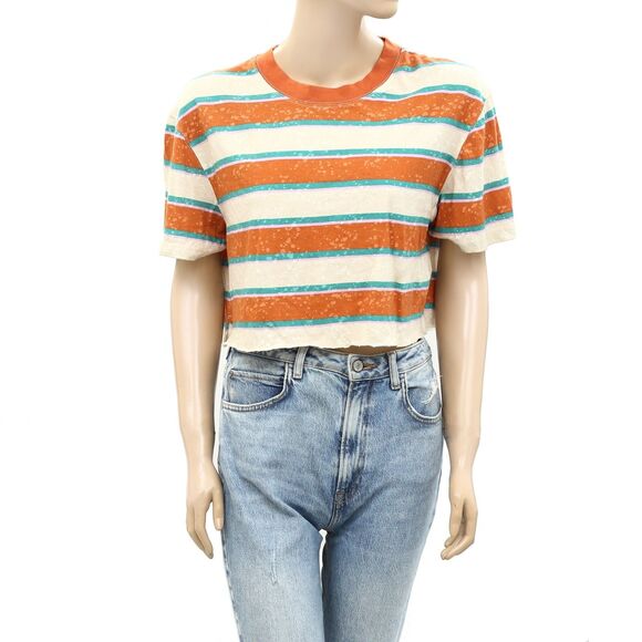 BDG Urban Outfitters Twin Flame Cropped Tee Top Striped Printed Cotton XS 258630 - Picture 4 of 8